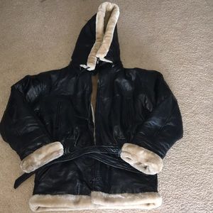 Genuine Leather Coat with Faux Fur